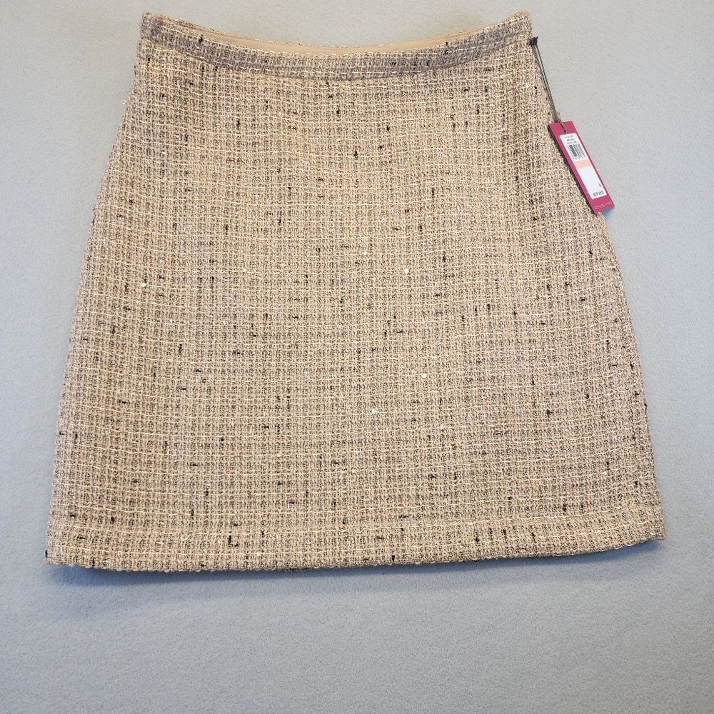 Vince Camuto Tweed A-Line Mini Skirt Camel Anniversary Tan‎ Gold Metallic NWT 2